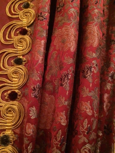 Detail of the floral Chinoiserie window drapes 