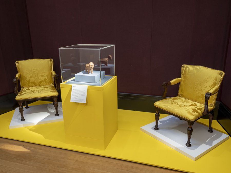 Yellow Chairs on a yellow carpet in The William Kent Fitzwilliam Museum, University of Cambridge 2