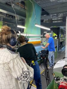 Weaver at Loom whilst film at Sudbury Silk Mills