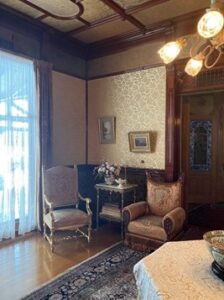 Gold Gretchen brocatelle on wall upholstery interior