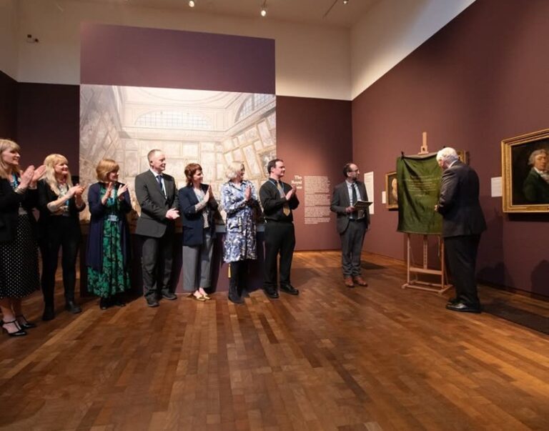 Duke of Gloucester being presented silk panel at Gainsborough Gallery