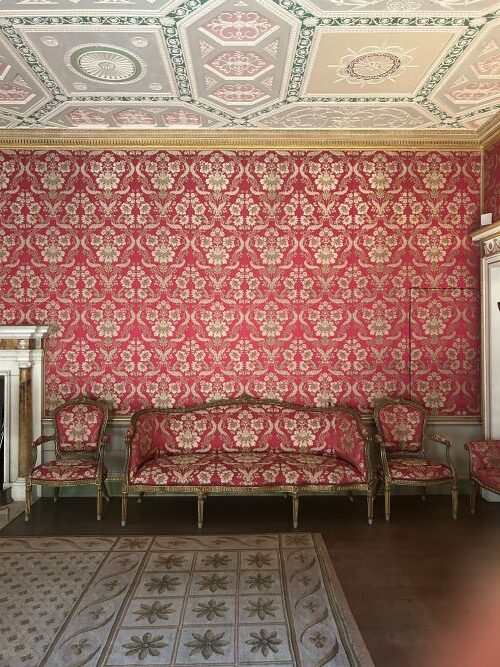 Crimson, green and cream Audley End House Arkesden tissue