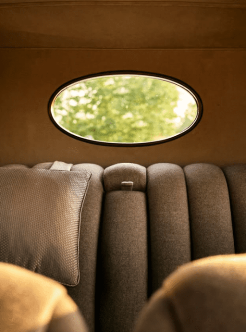 Grey silk pillow interior of the Hispano Suiza