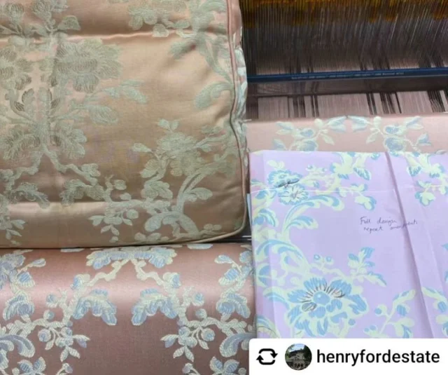 Earlier this year, we had the pleasure of recreating upholstery textiles from Fair Lane,  Home of Clara and Henry Ford, for the Main Suite. We recreated the colour found in the seams of a cushion. Redrawn and designed tissue fabric, using custom-dyed colour, cotton warp with a viscose flax and linen weft. With thanks to the Henry Ford Estate for allowing us to share. 

If you have a fabric you would like to recreate, get in touch with our team by calling us on 01787466670 or emailing fabrics@humphriesweaving.co.uk  #customcolour #bespokefabric #textilesrecreation #HumphriesWeaving #interiorfabric #20thcenturydesign